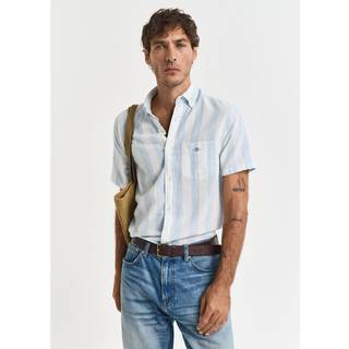 GANT Herre Regular fit stribet skjorte af hør og bomuld med korte ærmer (XL)