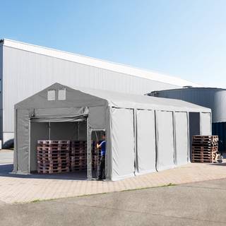 6x12m PVC lagertelt, grå, med bundramme, med statikpakke (beton undergrund) - (94031)