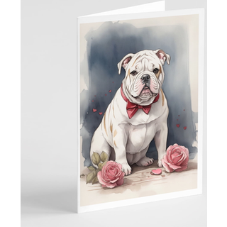 Caroline's Treasures DAC4428GCA7P Engelsk Bulldog Valentine Roses lykønskningskort Pakke med 8 blanke kort med konvolutter, finurlig A7 -størrels