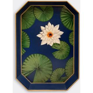 Les-Ottomans Serving And Trays - 'Flowers' hand painted iron tray, navy in MULTICOLOUR iron