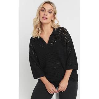 Yours Curve Yours Curve Black Collared Pointelle Jumper