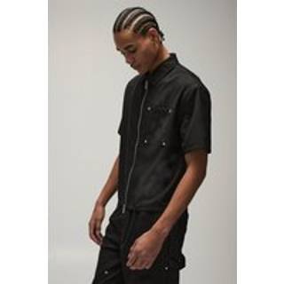 Mens Black Oversized Boxy Carpenter Detail Shirt