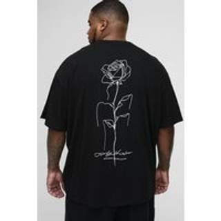 Mens Black Plus Oversized Floral Line Drawing Print T-Shirt