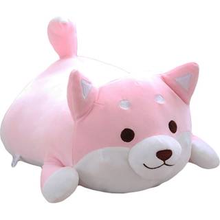 Shiba inu hund plysch kudde söt mjuk corgi fyllda djur dolllekar gåvor till valentin jul födelsedag säng soffa stol (rosa rund öga 13.5in)