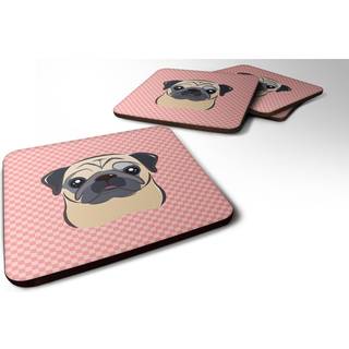 """" Caroline's Treasures BB1262FC Checkerboard Pink Fawn Pug Foam Coaster (Sæt på 4) 3,5 """" ""H X 3,5"" """" W Multicolor """"