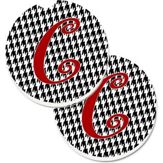 """" Caroline's Treasures Monogram Initial C Houndstooth Black Set med 2 Cup Holder Car Coasters CJ1035-CCARC 2.56 Multicolor """"
