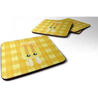 """" Caroline's Treasures Ice Pop Popcicle Face Gingham Yellow Foam Coaster Set på 4 3,5 multicolor """"
