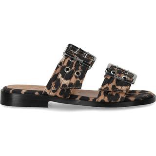 GANNI ANIMALIER FLAT SANDAL WITH BUCKLES