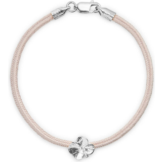 Flora Danica - Firkløver rosa silkearmbånd i sølv - flc-silk-rose-18-s