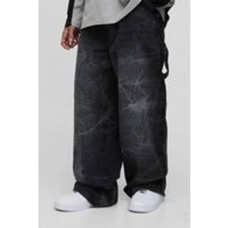 Mens Baggy Rigid Carpenter Crinkle Denim Jeans In Washed Black