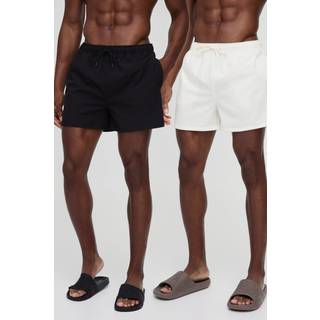 Mens Multi 2 Pack Short Length Swim Shorts in Black and Ecru