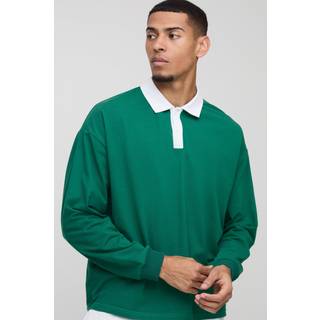 Mens Forest Oversized Boxy Long Sleeve Contrast Polo