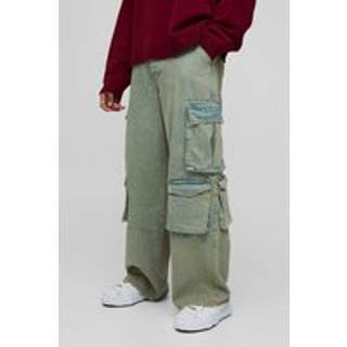 Mens Grey Tall Multi Pocket Baggy Cargo Jeans