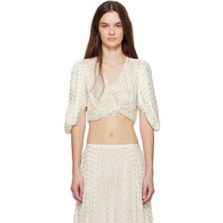 ChloÃ© Jacquard silk-blend muslin crop top - beige - M