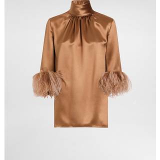 Dolce&Gabbana Feather-trimmed silk satin blouse - brown - XL