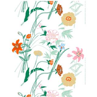 Marimekko Puutarhakutsut bomuldsstof White-green-orange