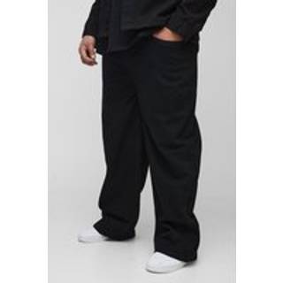 Mens True Black Plus Relaxed Fit Rigid Jeans with Pleat Waist Detail