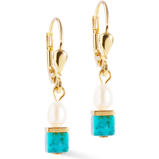 Coeur De Lion Gold Turquoise Cubes Pearl Earrings - Silver