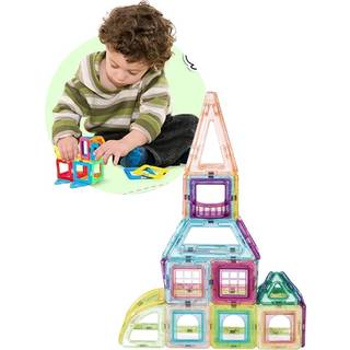 Byggesæt med farverige magnetplader i pastelfarver - 60 former og tilbehør