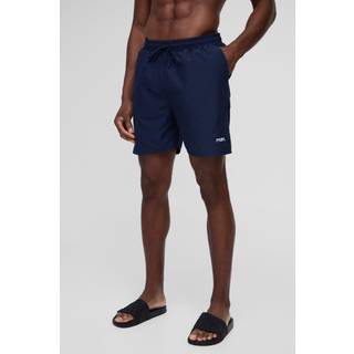 Mens Navy Mid Length Branded Swim Shorts