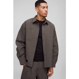 Mens Charcoal Oversized Ripstop Check Gathered Sleeve Shirt