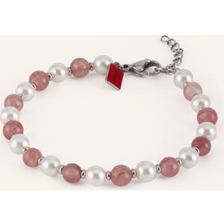 Justerbart armbånd med naturlige perler og pink sten