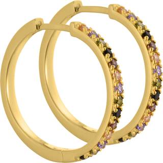 Vigga - 25 mm. creoler i forgyldt sterling sølv med lilla, røg, sorte, champagne & oliven zirkonia