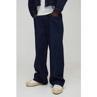 Mens Indigo Baggy Contrast Stitch Denim Jeans