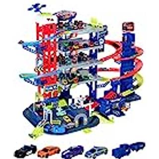 Majorette Super Chase Center parkeringshus med 6 etager og 5 køretøjer - 112 cm