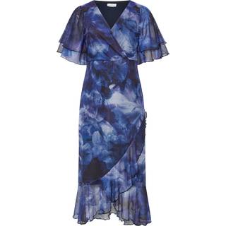 Yours Curve Yours Curve Blue London Wrap Ruffle Mesh Dress