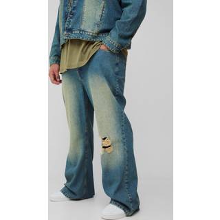 Mens Green Plus Tinted Ripped Rigid Flared Jeans