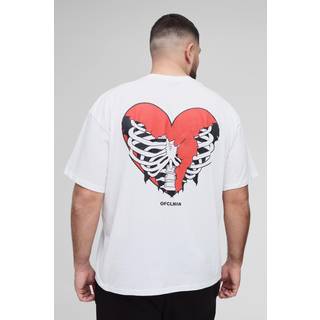 Mens White Plus Oversized Skeleton Heart Graphic T-Shirt