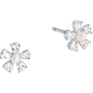 Simply Silver 925 cubic zirconia og perleblomst ørestikkerEn