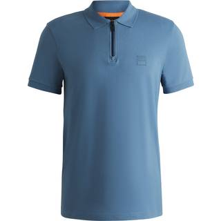 Strikket polo med slim fit i bomuldspiqué med stræk