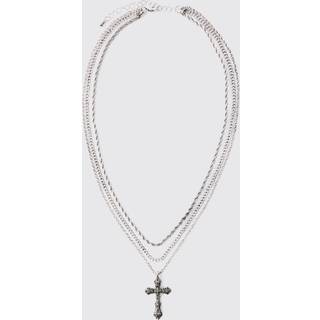 Mens Silver 3 Pack Layered Cross Necklace