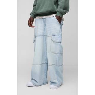 Mens Light Blue Super Baggy Rigid Cargo Denim Jeans
