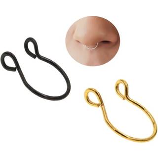 2-pack Fake Piercing Lip Nose Ring Septum Lip Ring Gold Black
