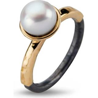 Victoria Rose Pearl Sterling Sølv Ring fra By Birdie med 14 Karat Guld Og Ferskvandsperle