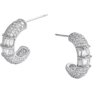 Jon Richard Jon Richard Silver Tone Cubic Zirconia Micro Pave Mini Hoop Earrings