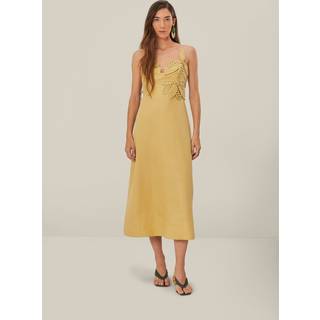 Farm Rio Sand floral-appliquÃ© linen midi dress - yellow - XL