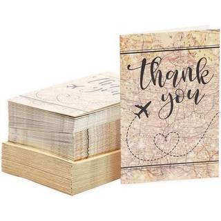 Pipilo Press 48 Pack Travel Tak -kort med konvolutter 4x6 Notecards med fly kort og eventyrdesign (brun)