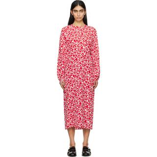Marni Floral enver satin midi dress - red - XL