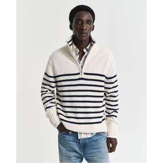 GANT Herre Stribet sweater i nopret bomuld med halv lynlås (XXL)