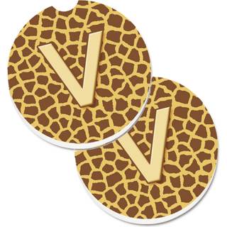 """" Caroline's Treasures Monogram Initial V Giraffe Sæt med 2 Cup Holder Car Coasters CJ1025-VCARC 2.56 Multicolor """"