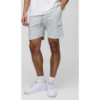 Mens Grey Elasticated Waist Slim Technical Stretch Pintuck Cargo Shorts