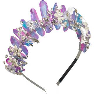 Bubbmi rå krystal hovedbånd med perle blomster kvarts rhinestone brude tiara krone hovedstykke til kvindelige piger