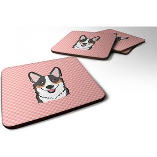"""" Caroline's Treasures BB1255FC Checkerboard Pink Corgi Foam Coaster (Sæt på 4) 3.5 """" ""H X 3,5"" """" W Multicolor """"