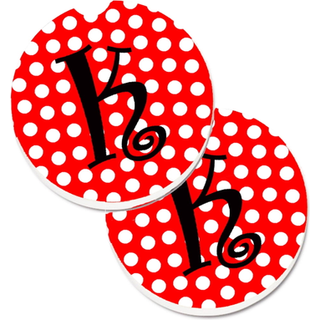 """" Caroline's Treasures Letter K Initial Monogram Red Black Polka Dots Sæt med 2 Cup Holder Car Coasters CJ1012-KCARC 2.56 multicolor """"