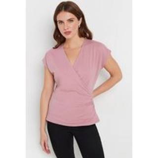 M & Co M & Co Pink Short Sleeve Wrap Top