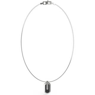 Guess UMN04045STBK Stainless Steel And Black Carbon Fibre Tag Necklace - A9321